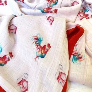 Rooster Muslin Baby Quilt